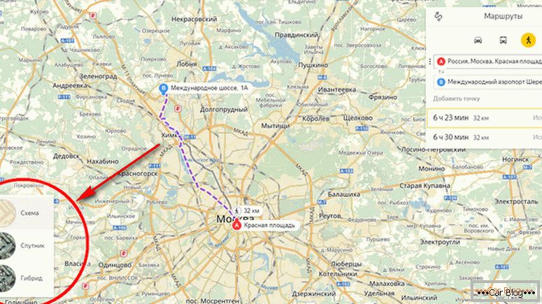 comment construire un itinéraire sur la voiture cartes Yandex